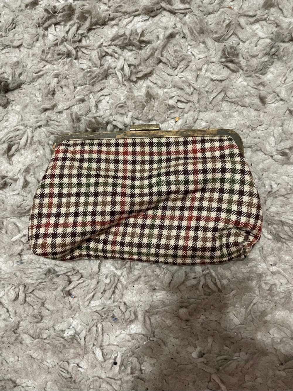 J. Crew Tweed Plaid Frame Clutch in Red, Cream & Black